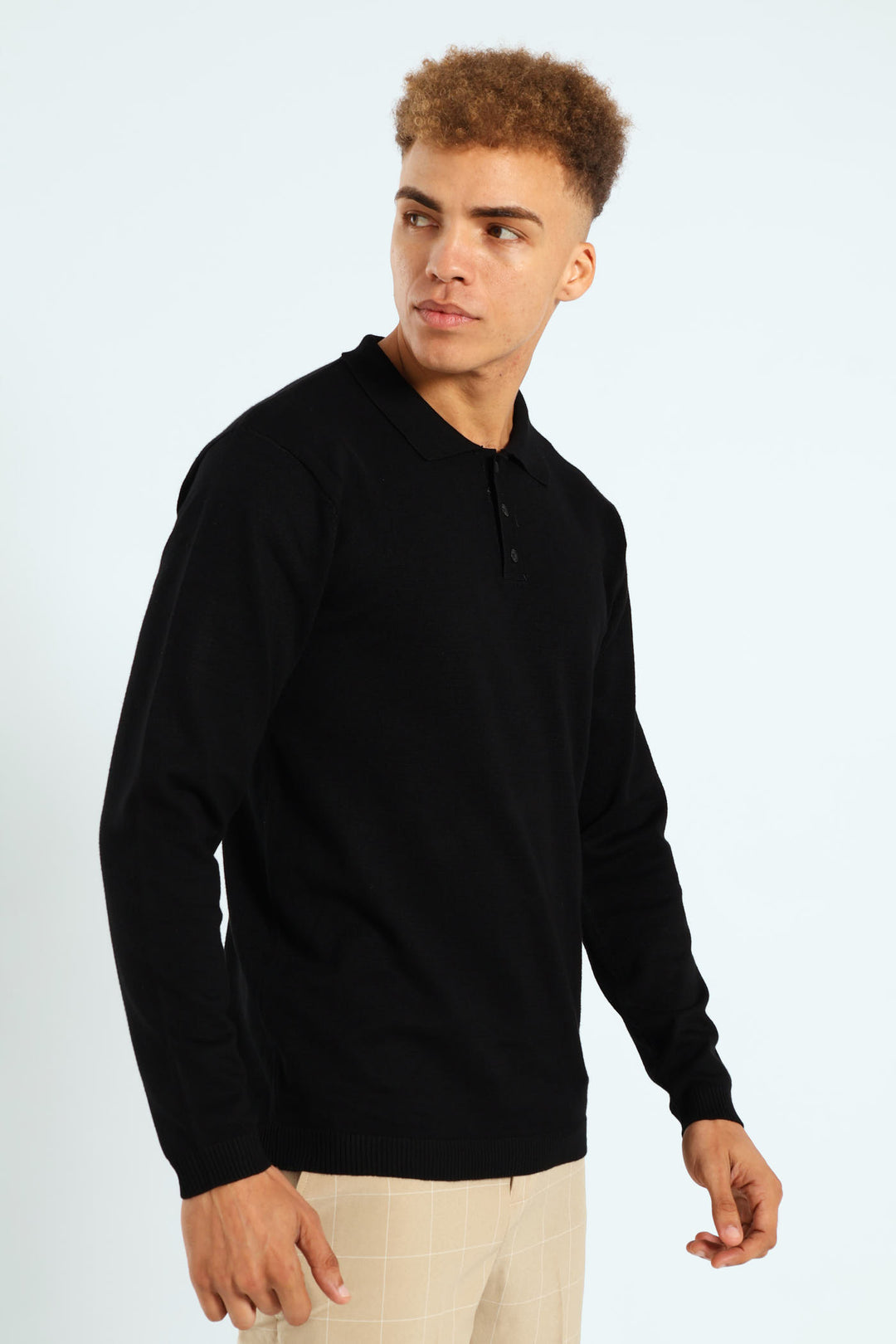 Long Sleeve Knit Golfer - Black