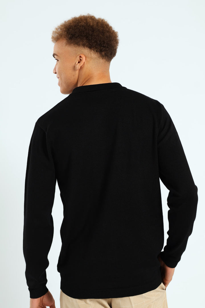 Long Sleeve Knit Golfer - Black