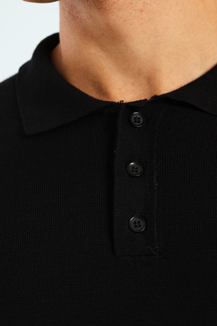 Long Sleeve Knit Golfer - Black
