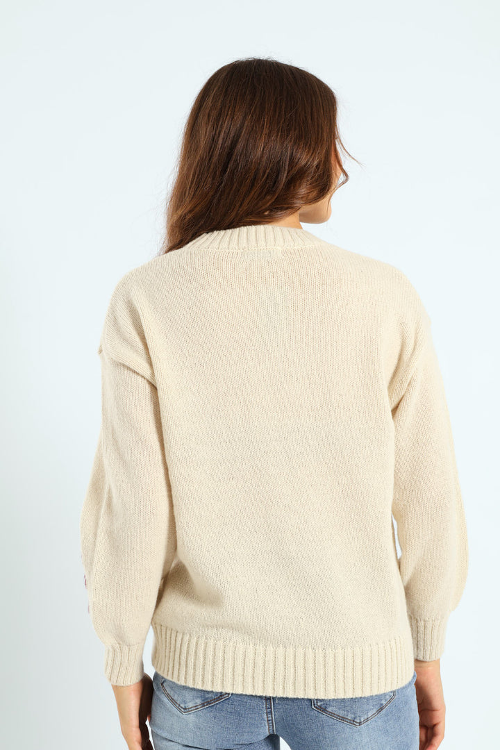 Daisy Jacquard Pullover - Cream/Plum