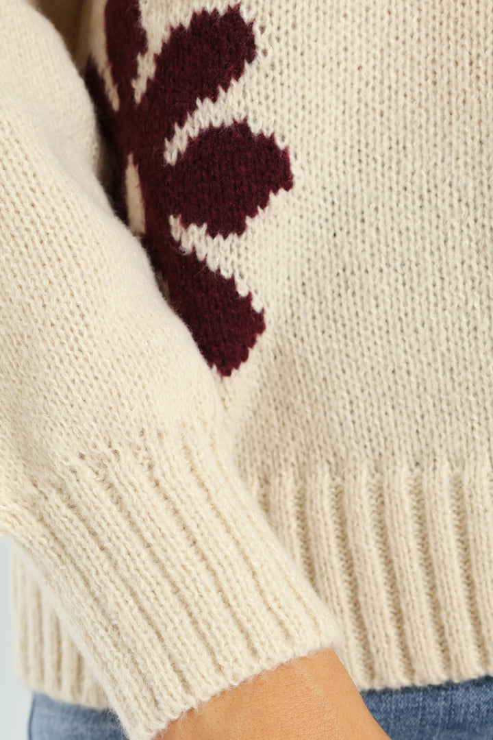 Daisy Jacquard Pullover - Cream/Plum