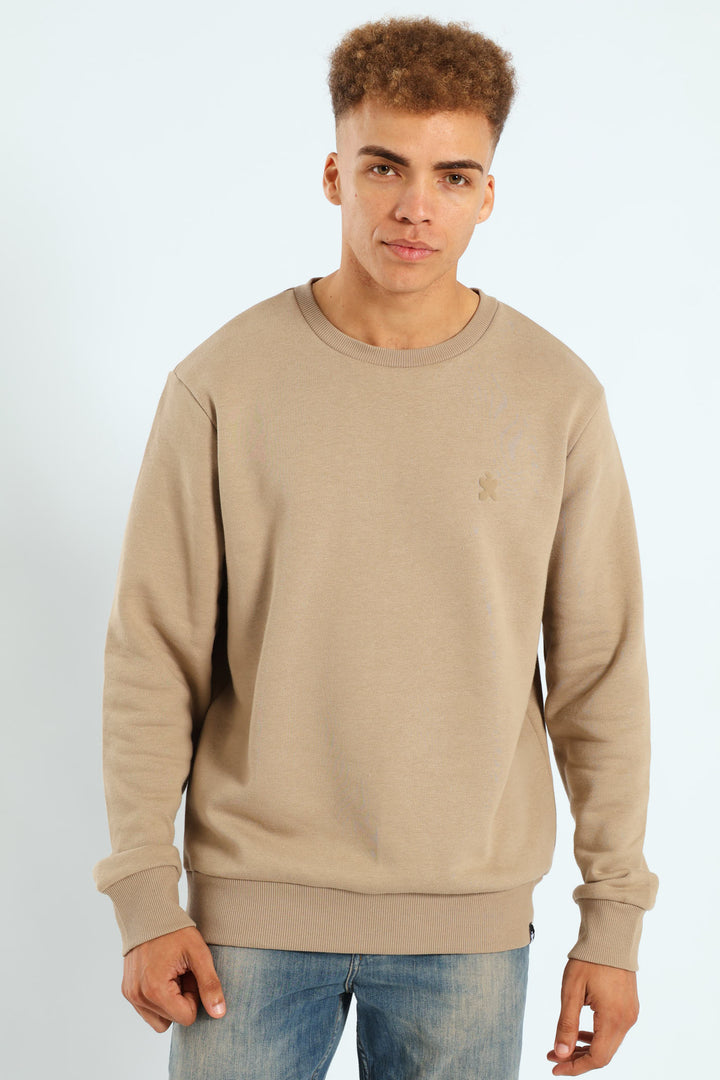 Plain Crew Fleece Track Top - Taupe