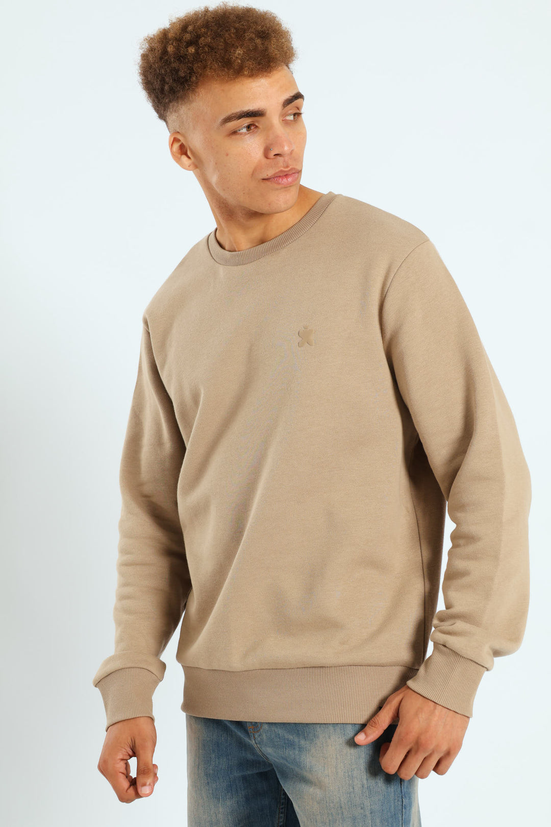 Plain Crew Fleece Track Top - Taupe