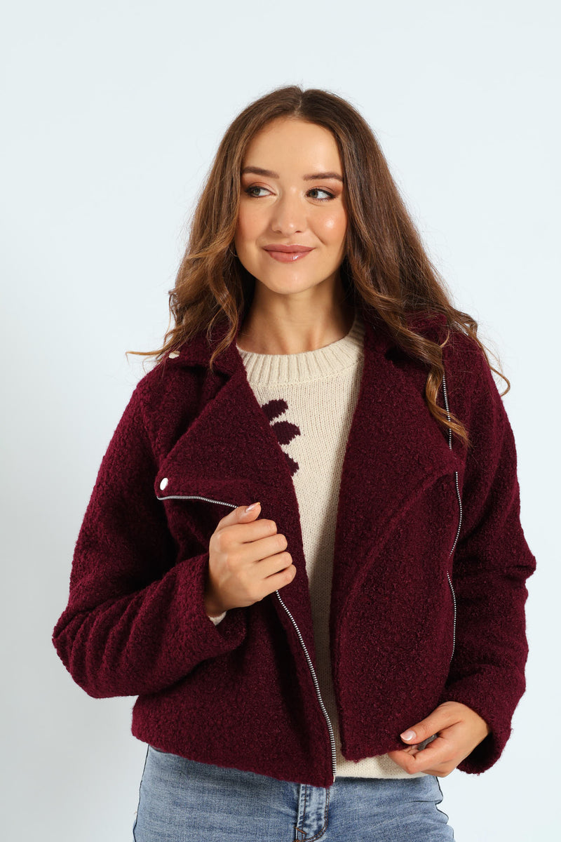 Boucle Biker Jacket - Plum Noir