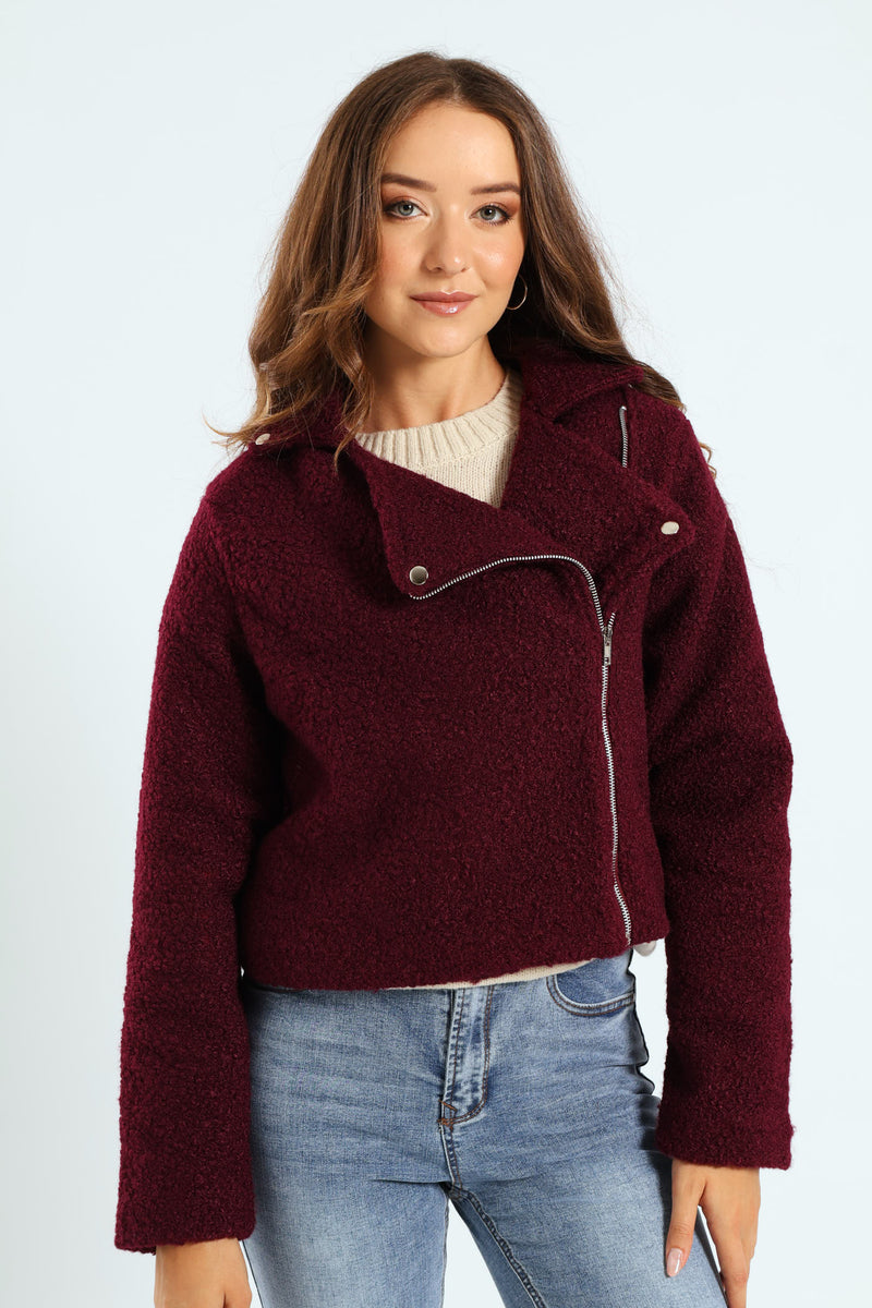 Boucle Biker Jacket - Plum Noir