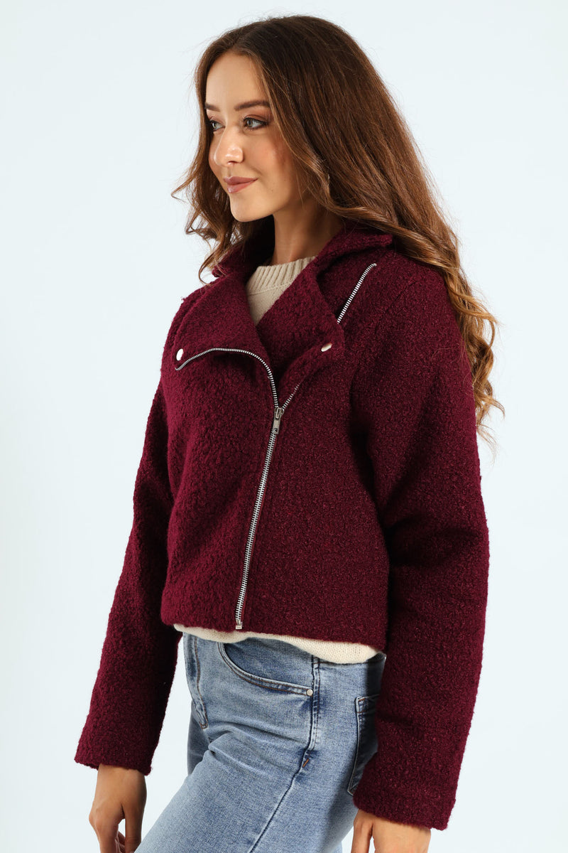Boucle Biker Jacket - Plum Noir