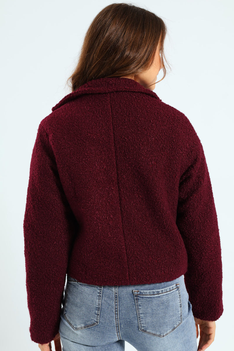 Boucle Biker Jacket - Plum Noir