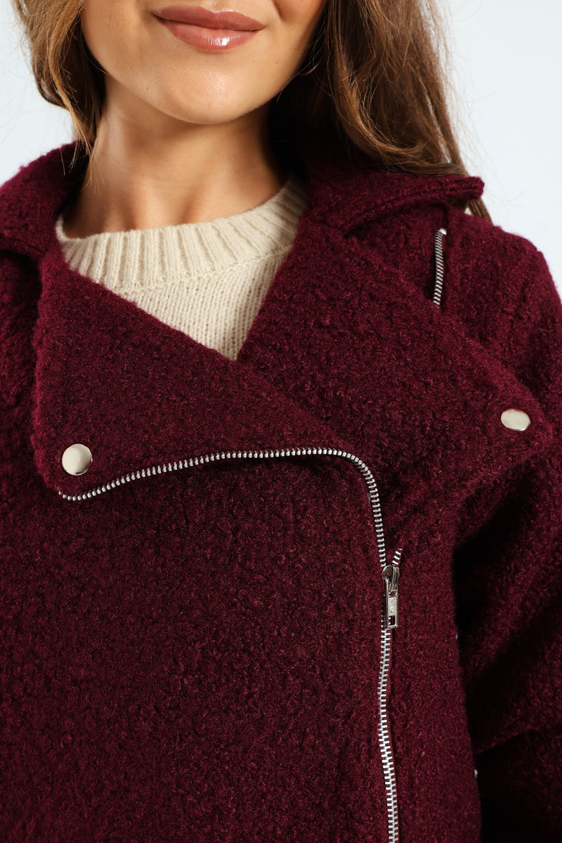 Boucle Biker Jacket - Plum Noir