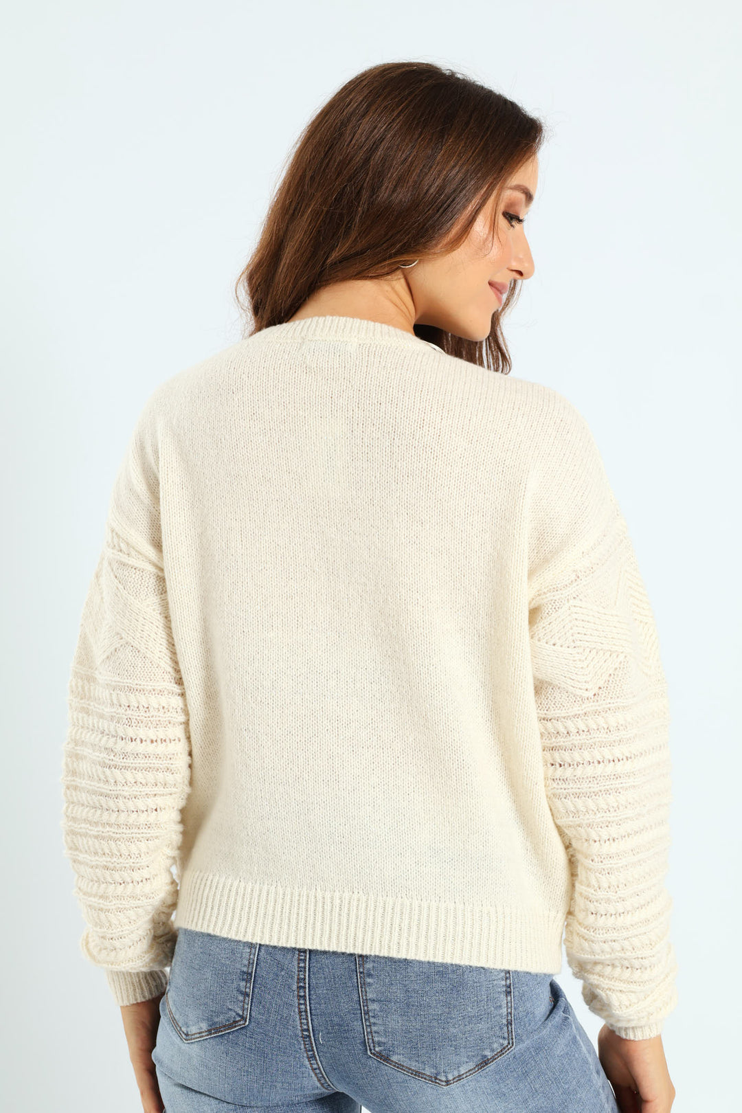Lurex Mixed Cable Knit Pullover - Milk