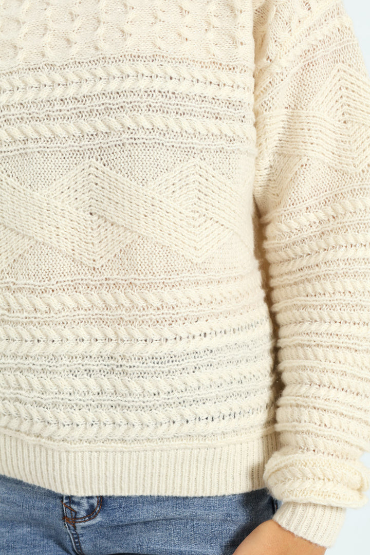 Lurex Mixed Cable Knit Pullover - Milk
