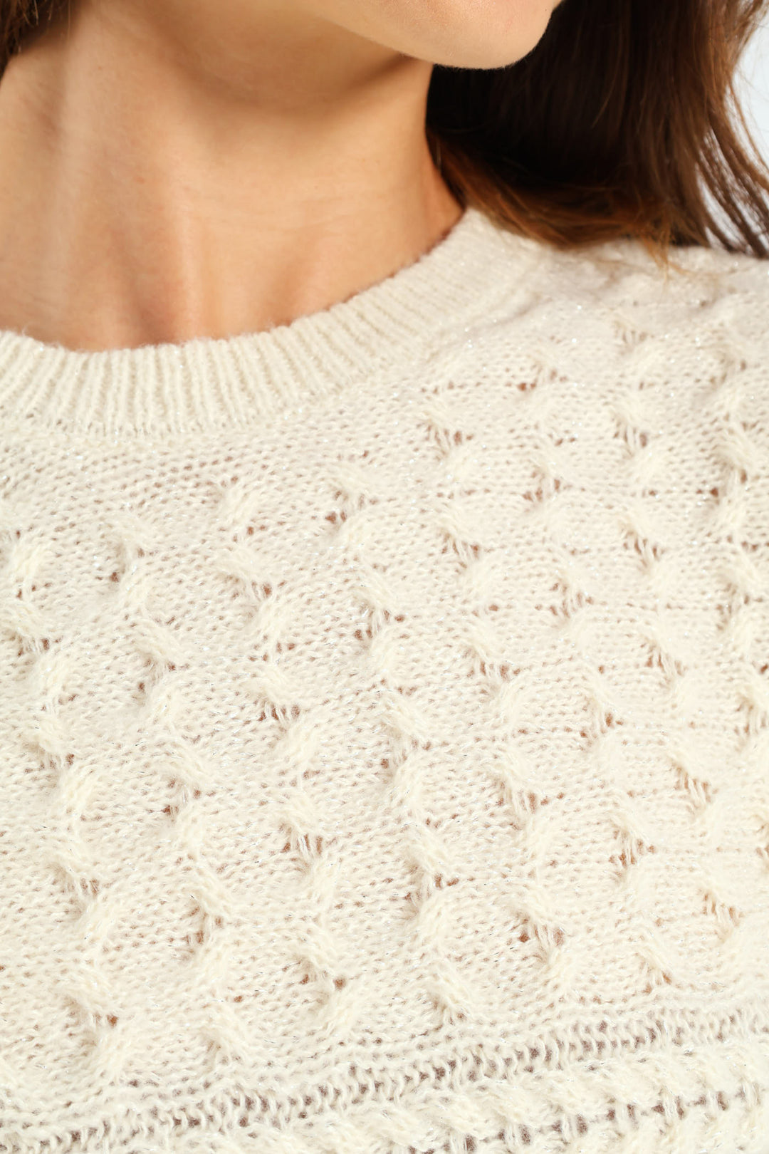Lurex Mixed Cable Knit Pullover - Milk