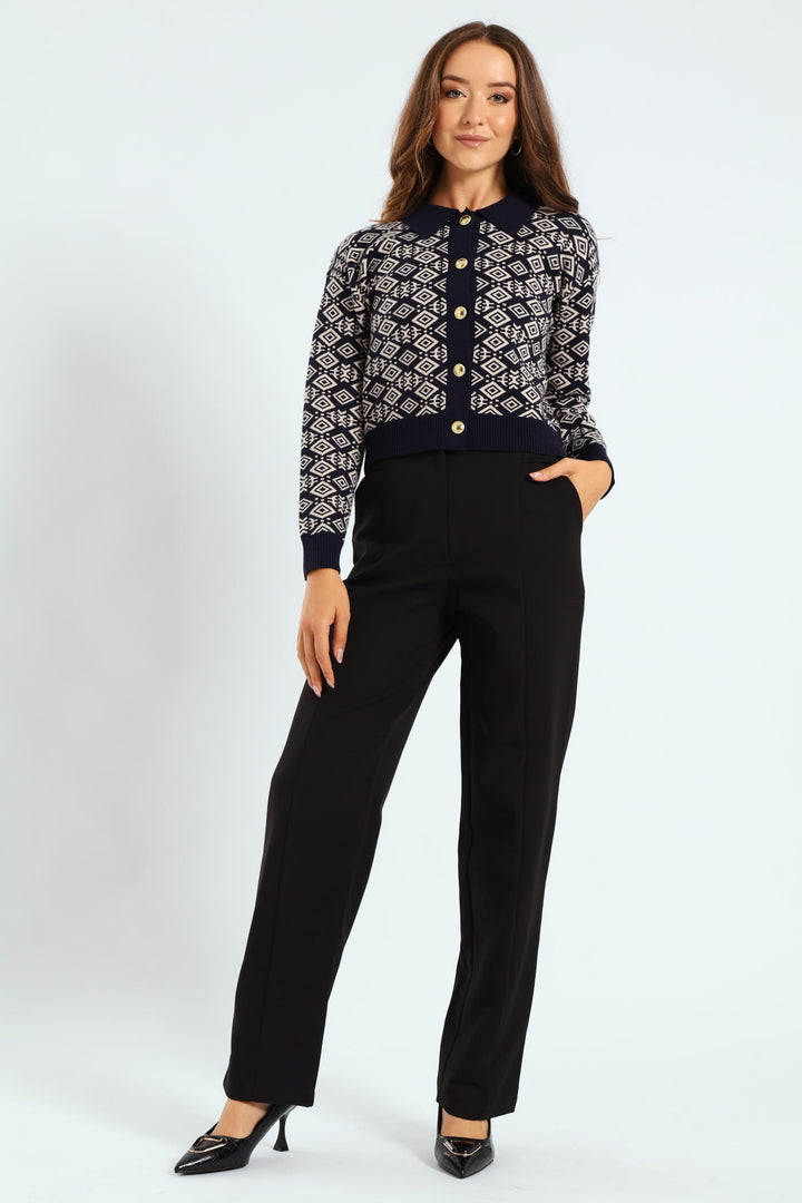 Geo Diamond Styled Cardigan - Navy
