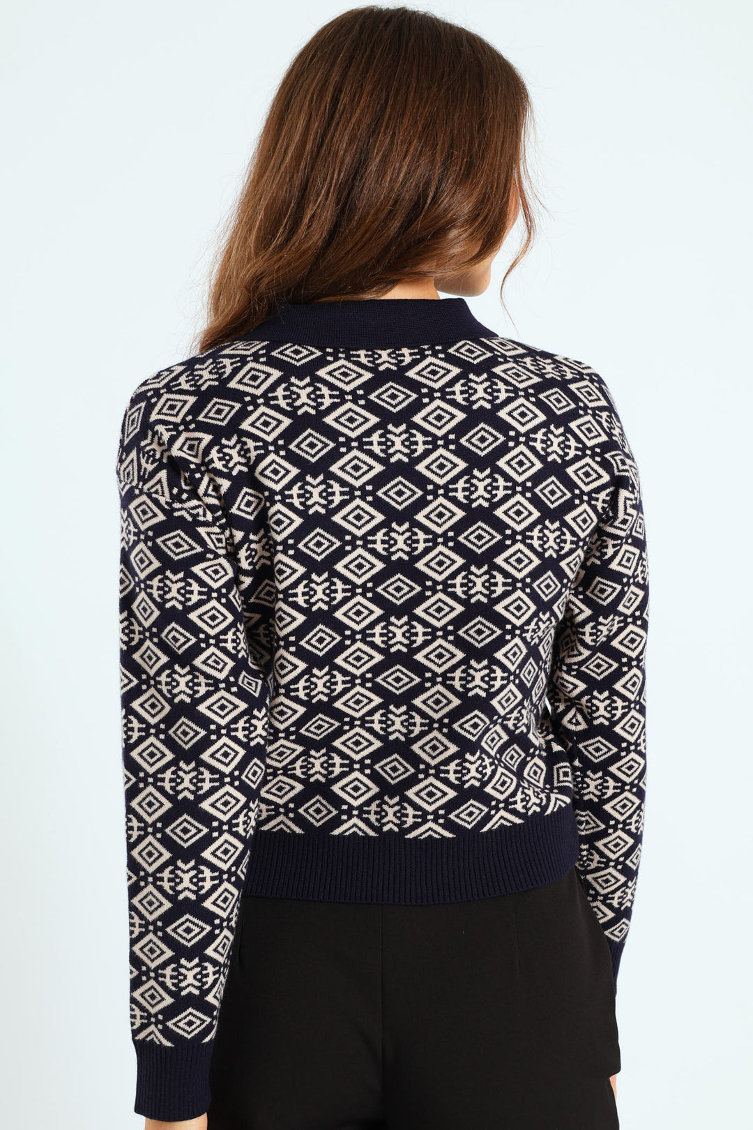 Geo Diamond Styled Cardigan - Navy