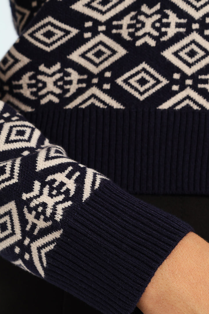 Geo Diamond Styled Cardigan - Navy