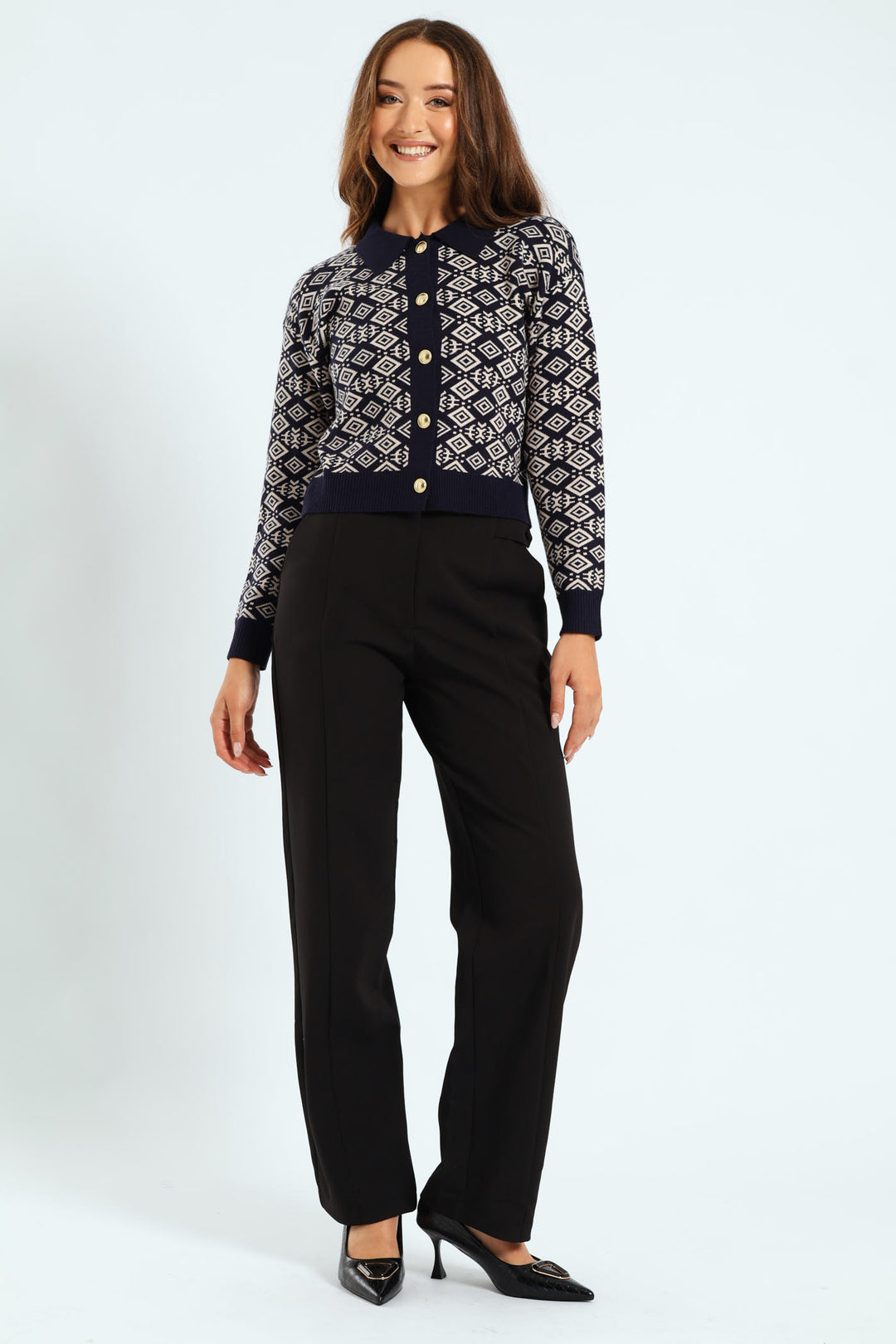 Panelled Tab Detail Straight Leg Pant - Black