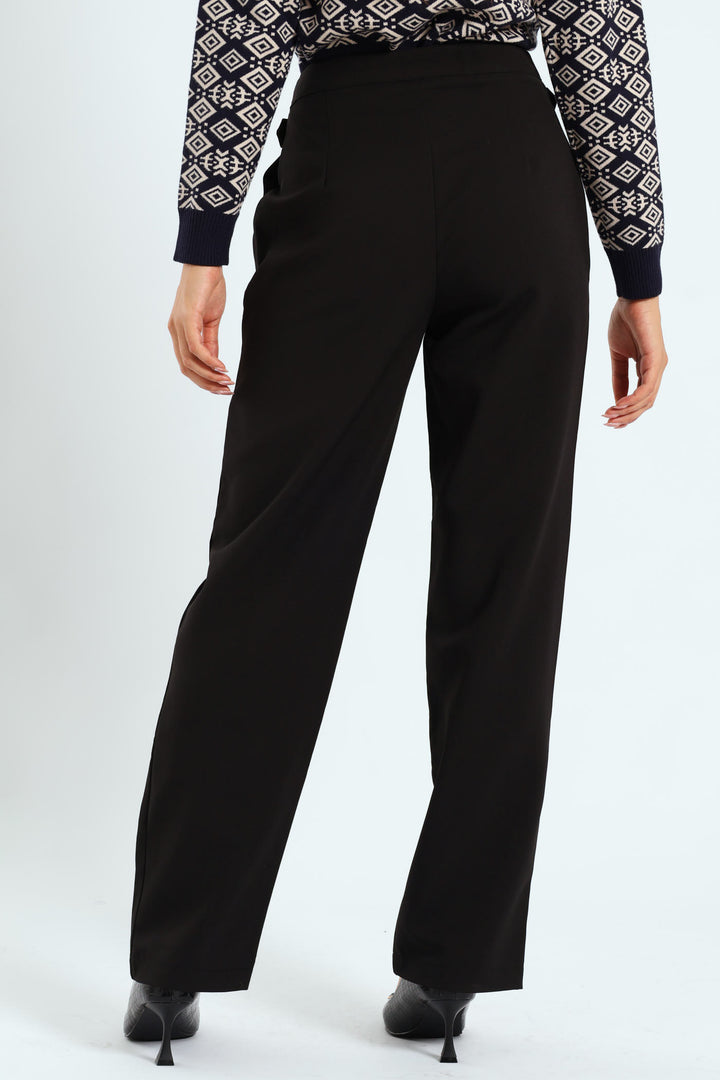 Panelled Tab Detail Straight Leg Pant - Black