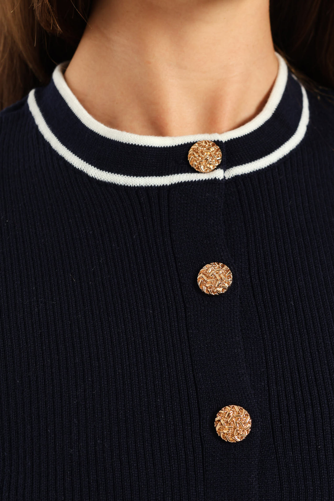 Preppy Crew Neck Cardigan - Navy