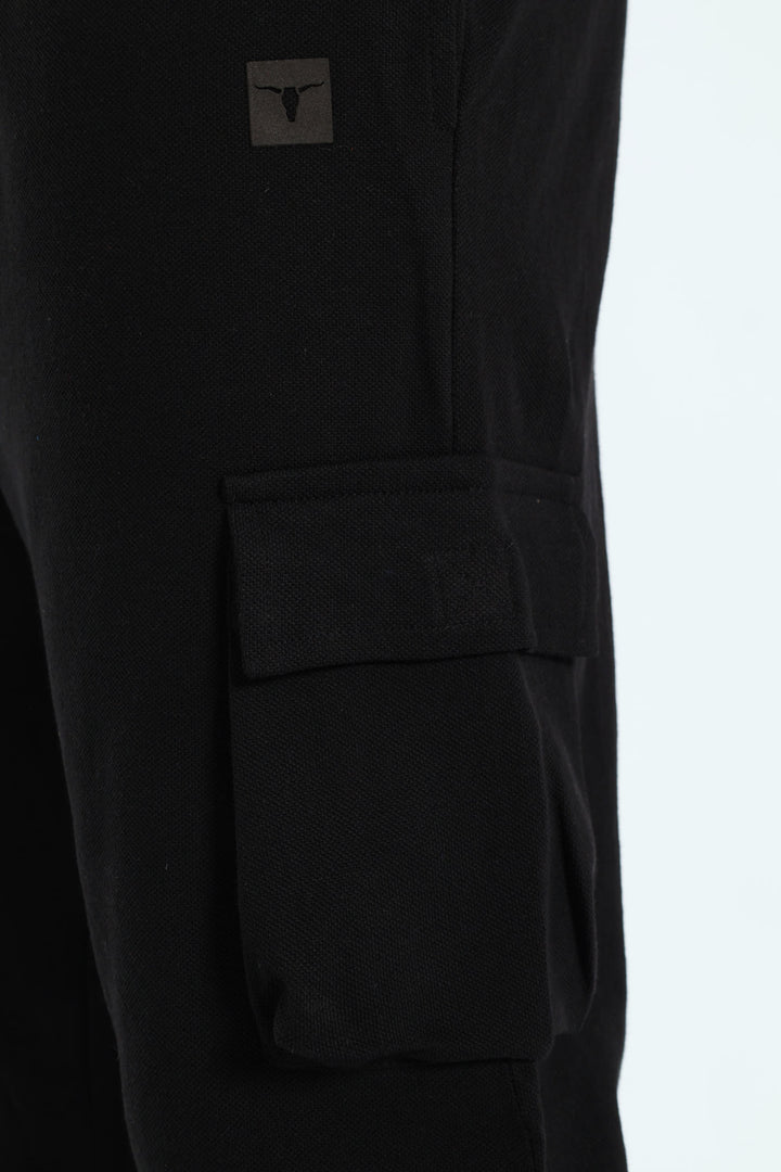 Cargo Texture Trackpant - Black