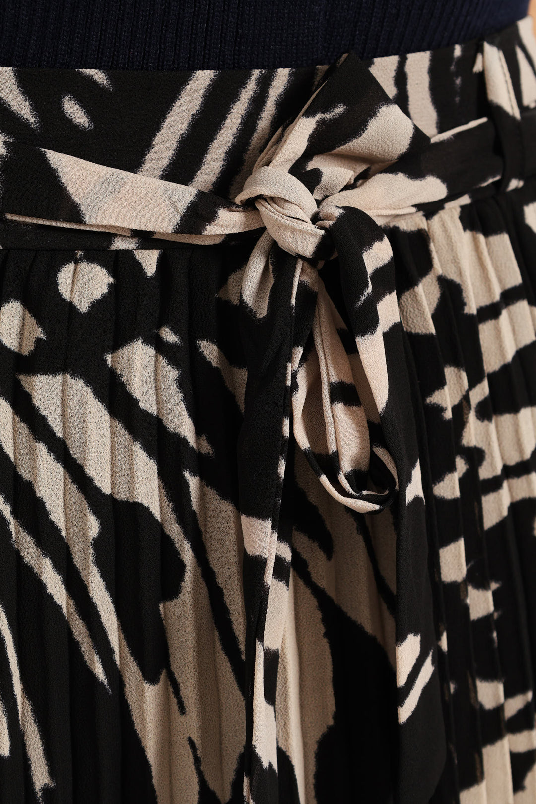 Chiffon Pleated Midi Skirt - Black