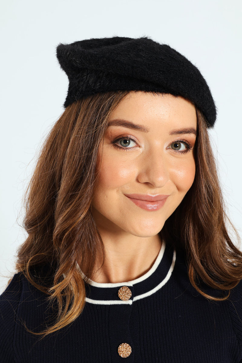 Fluffy Beret - Black