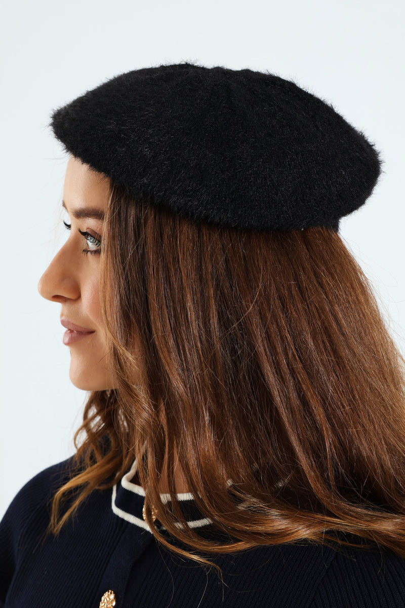 Fluffy Beret - Black