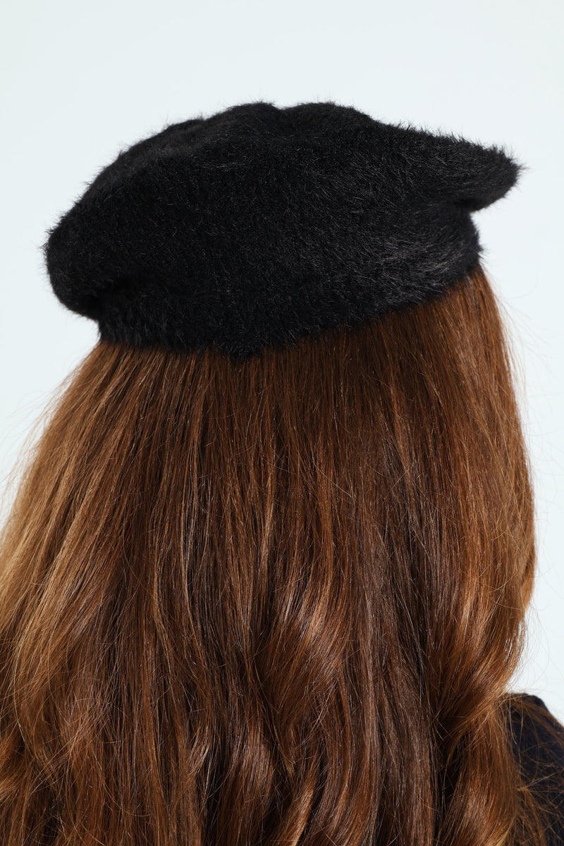 Fluffy Beret - Black