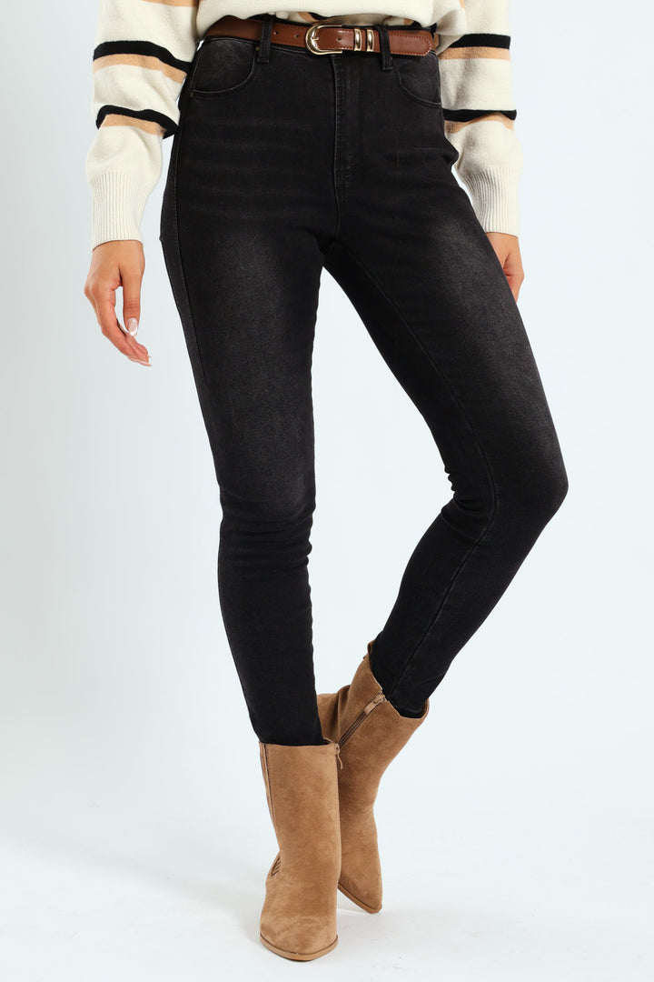 Two Seam Belted Skinny Jean - Black