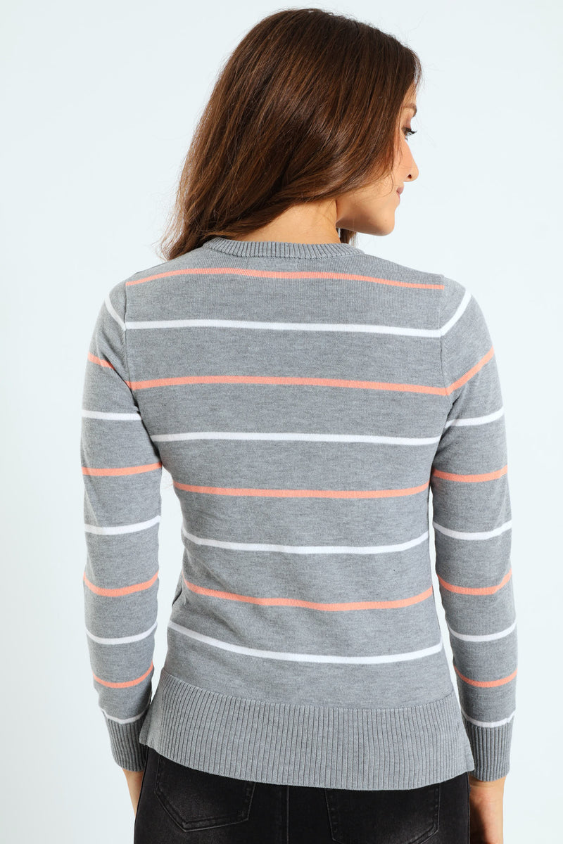 Striped Pullover - Grey/White