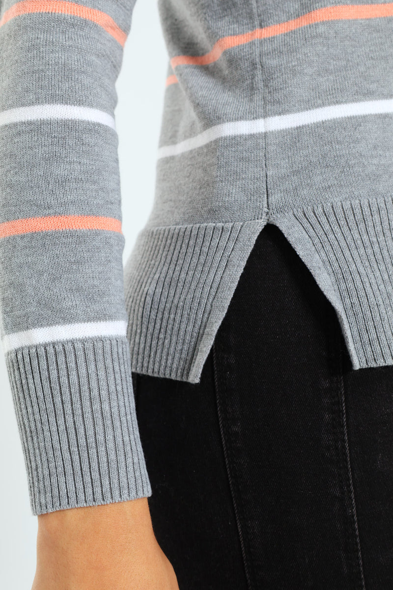 Striped Pullover - Grey/White