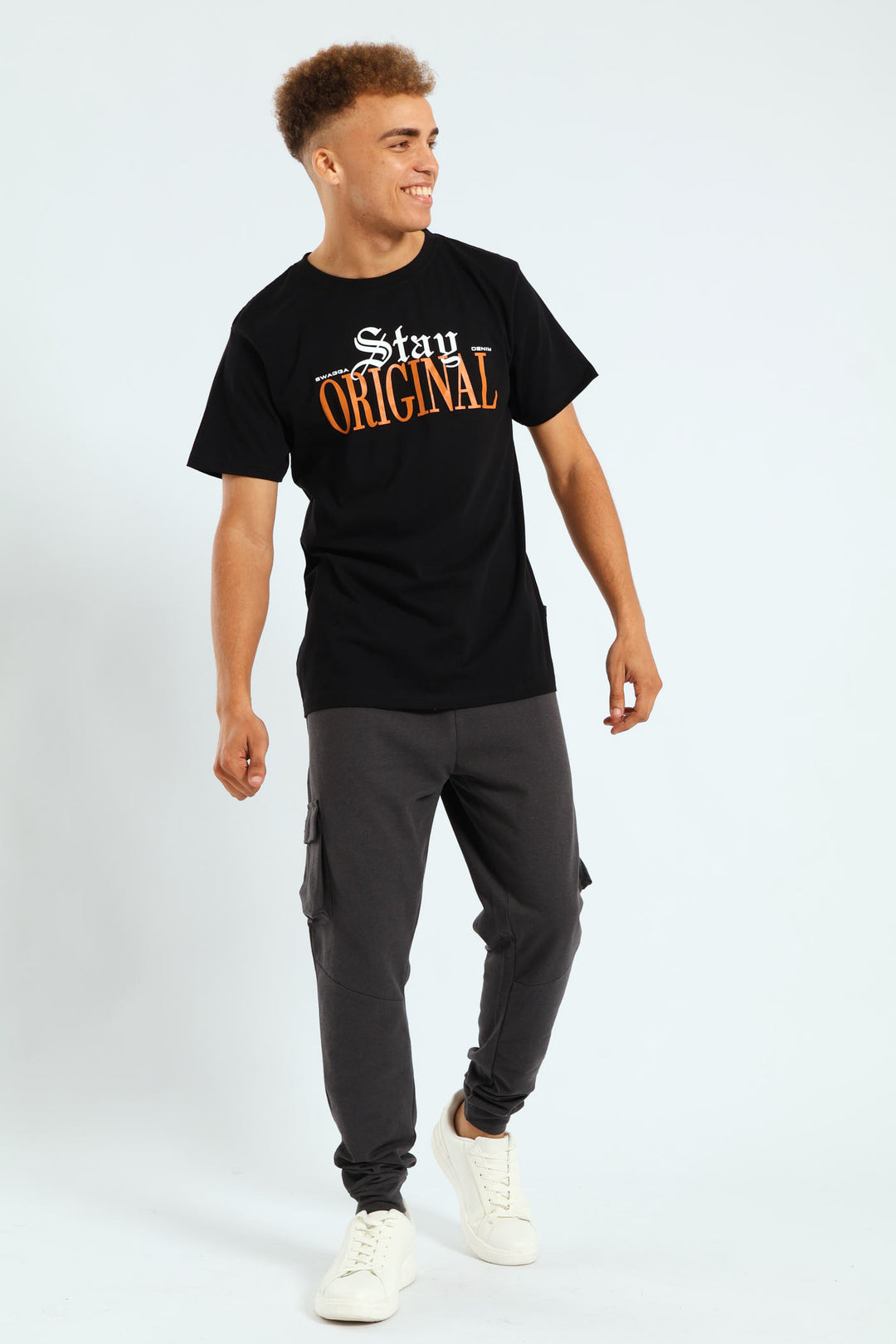 Short Sleeve Basic Print Tee - Black