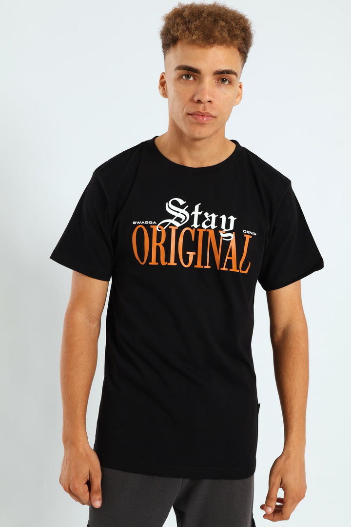 Short Sleeve Basic Print Tee - Black