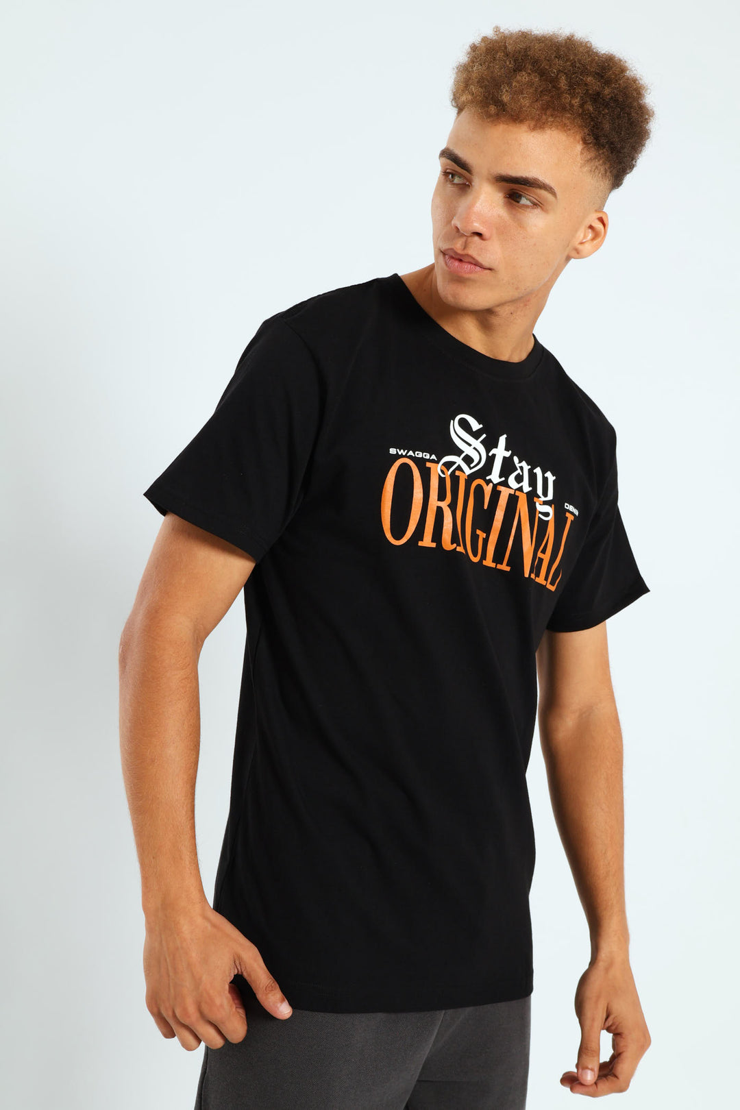 Short Sleeve Basic Print Tee - Black