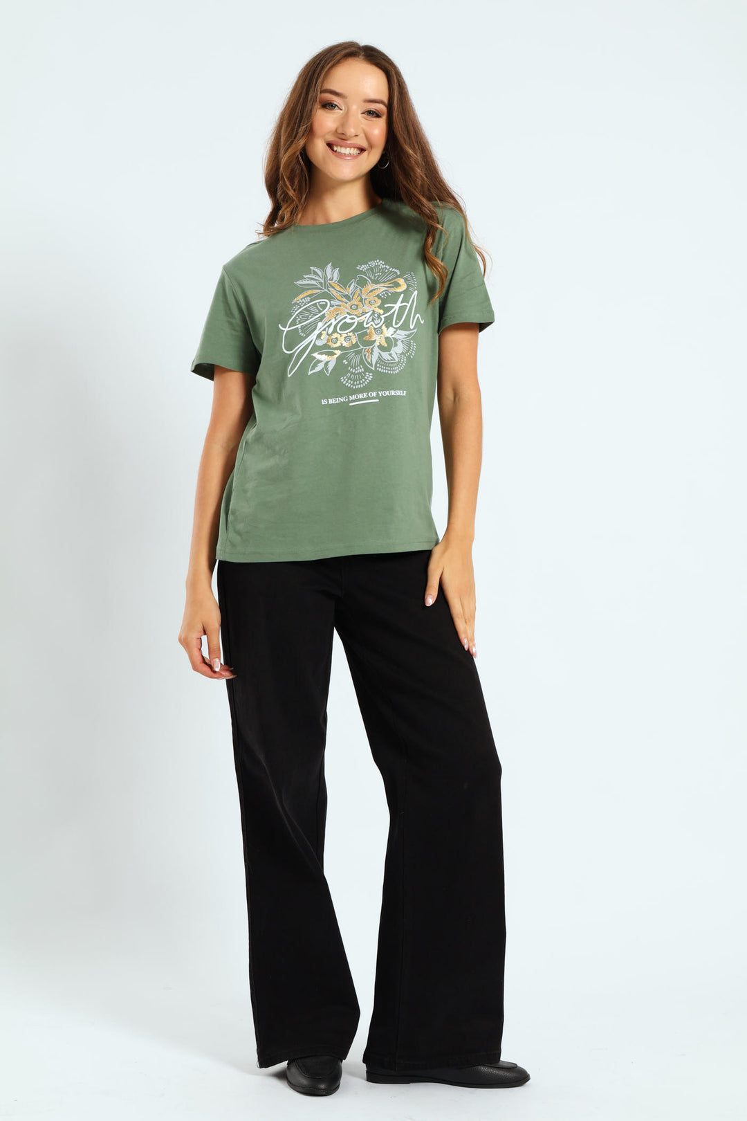 Floral Foil Growth Tee - Eucalyptus Green
