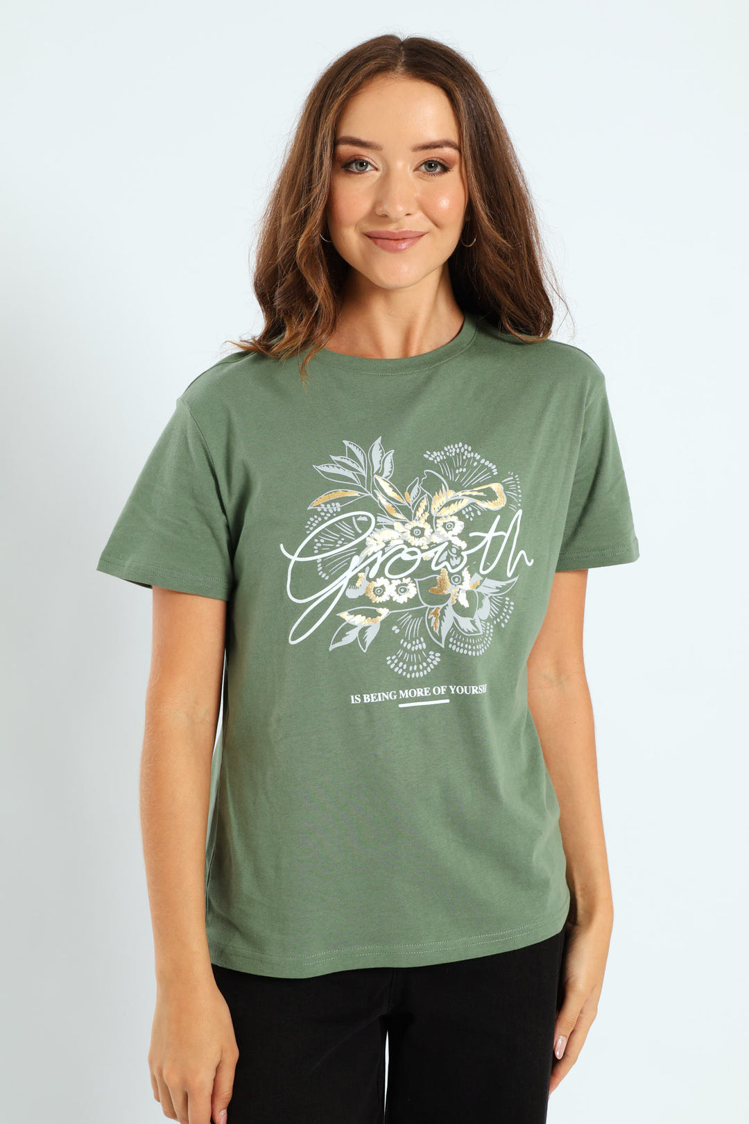 Floral Foil Growth Tee - Eucalyptus Green