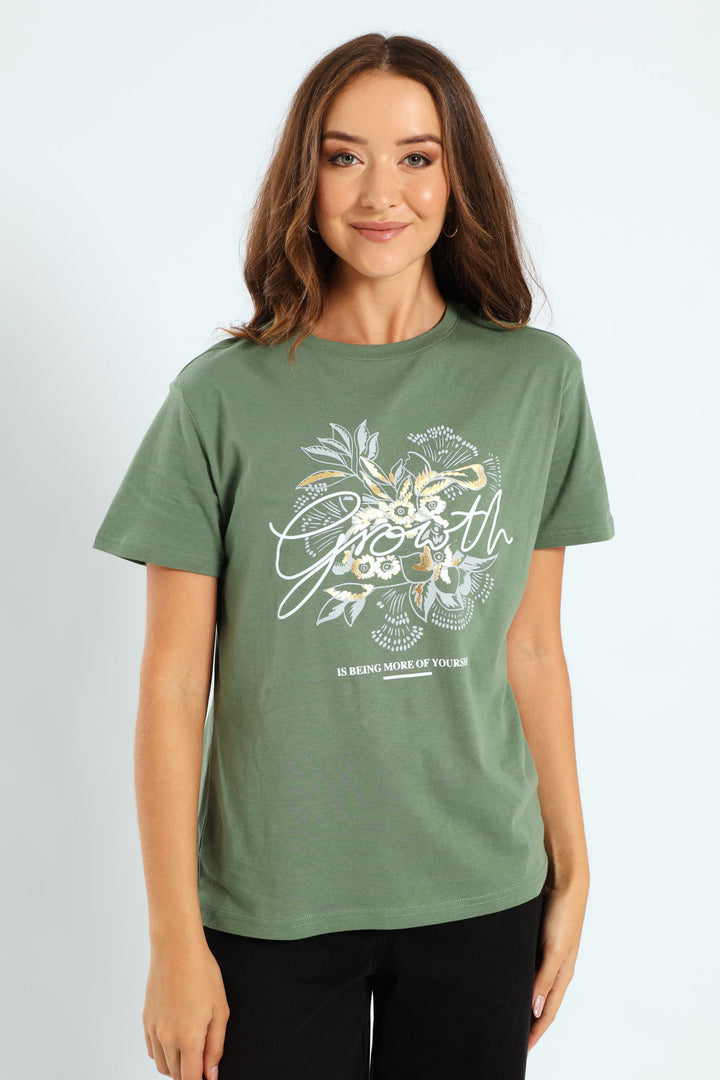 Floral Foil Growth Tee - Eucalyptus Green