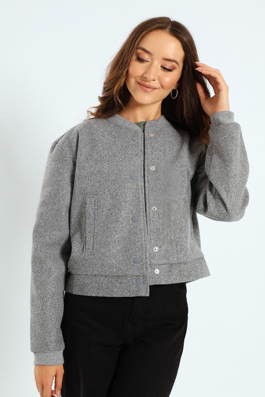 Preppy Melton Bomber Jacket - Charcoal Melange