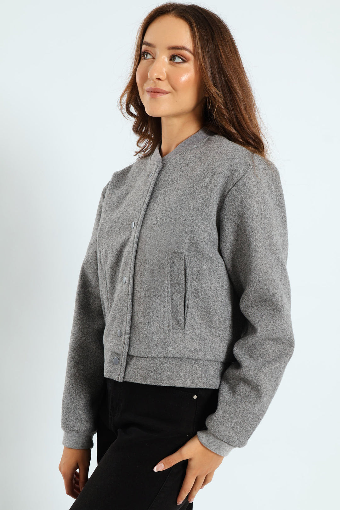 Preppy Melton Bomber Jacket - Charcoal Melange