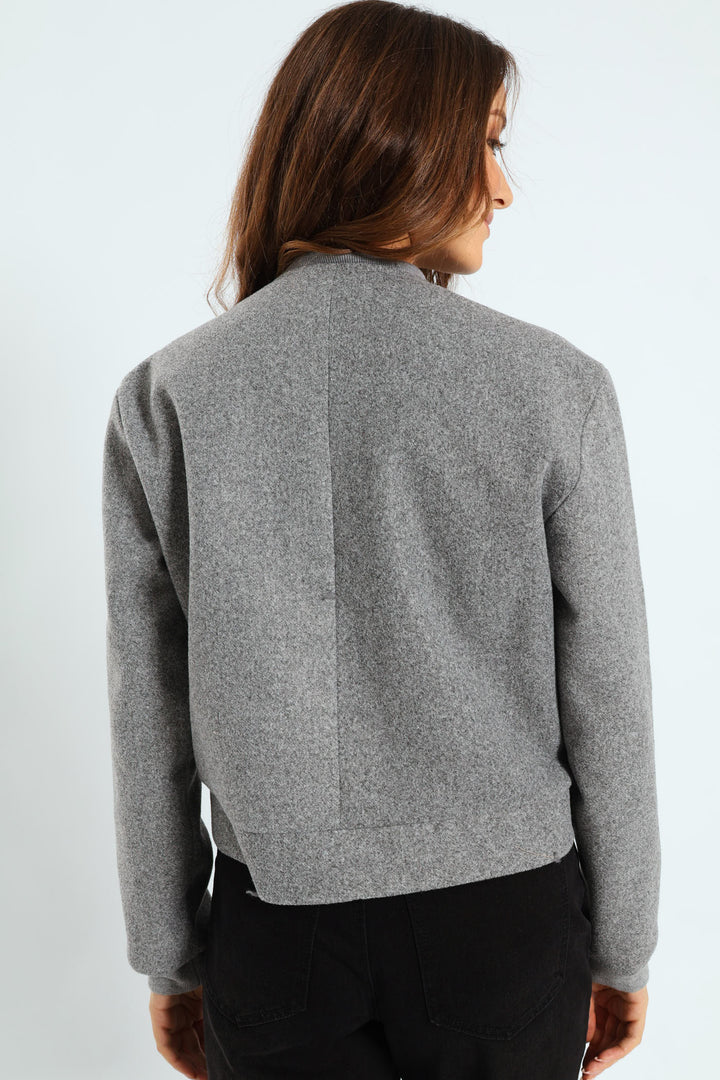 Preppy Melton Bomber Jacket - Charcoal Melange