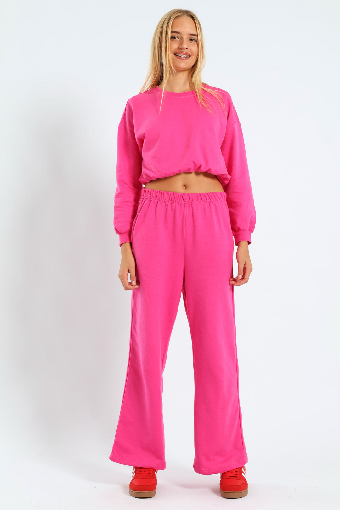 Girls Fleece Wide Leg Pants - Cerise