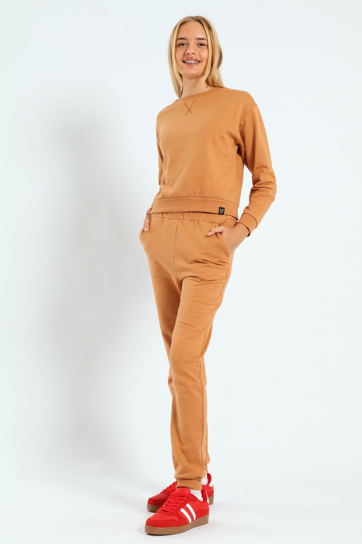 Girls Fleece Jogger - Brown