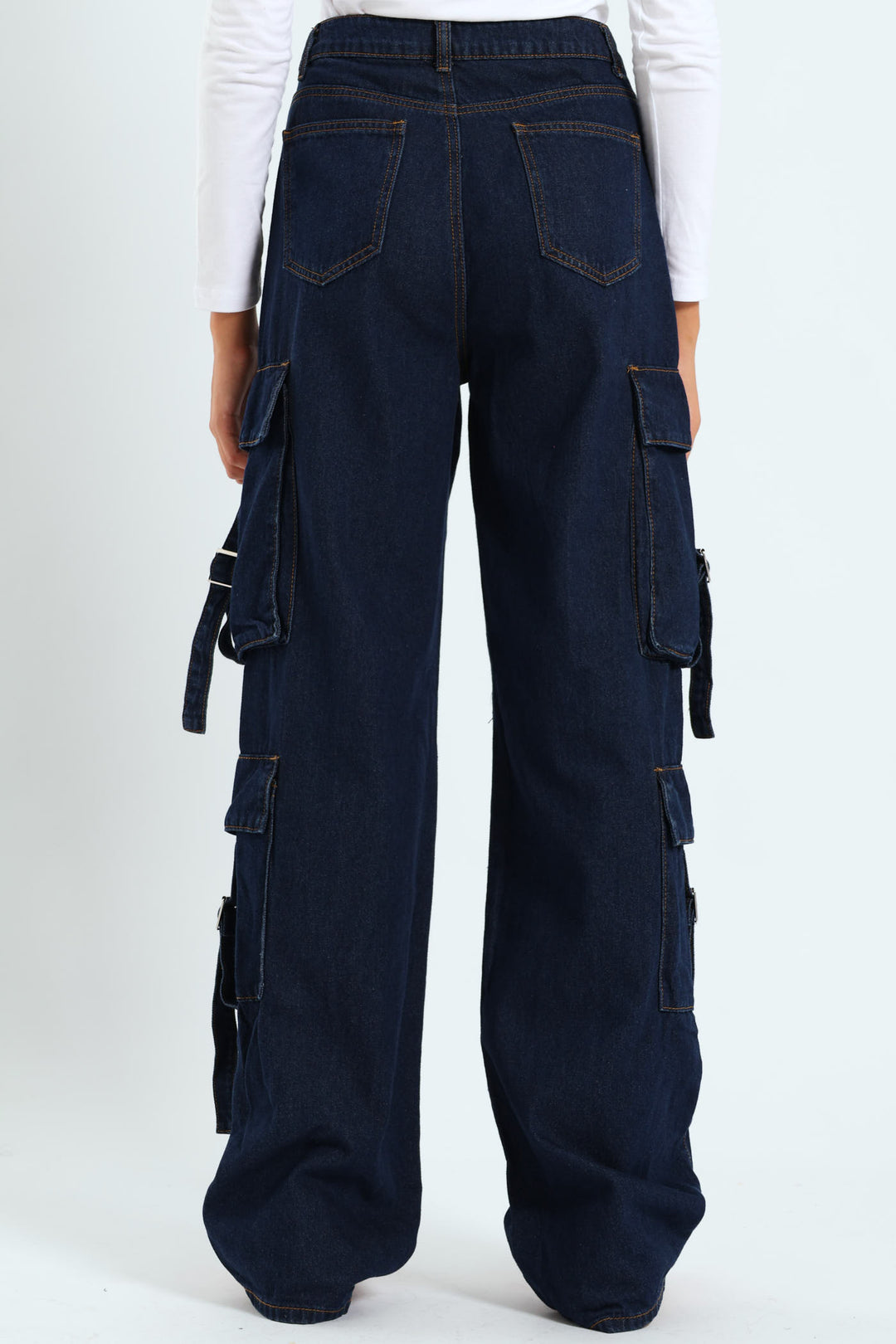 Girls Cargo Straps Raw Denim - Dark Blue