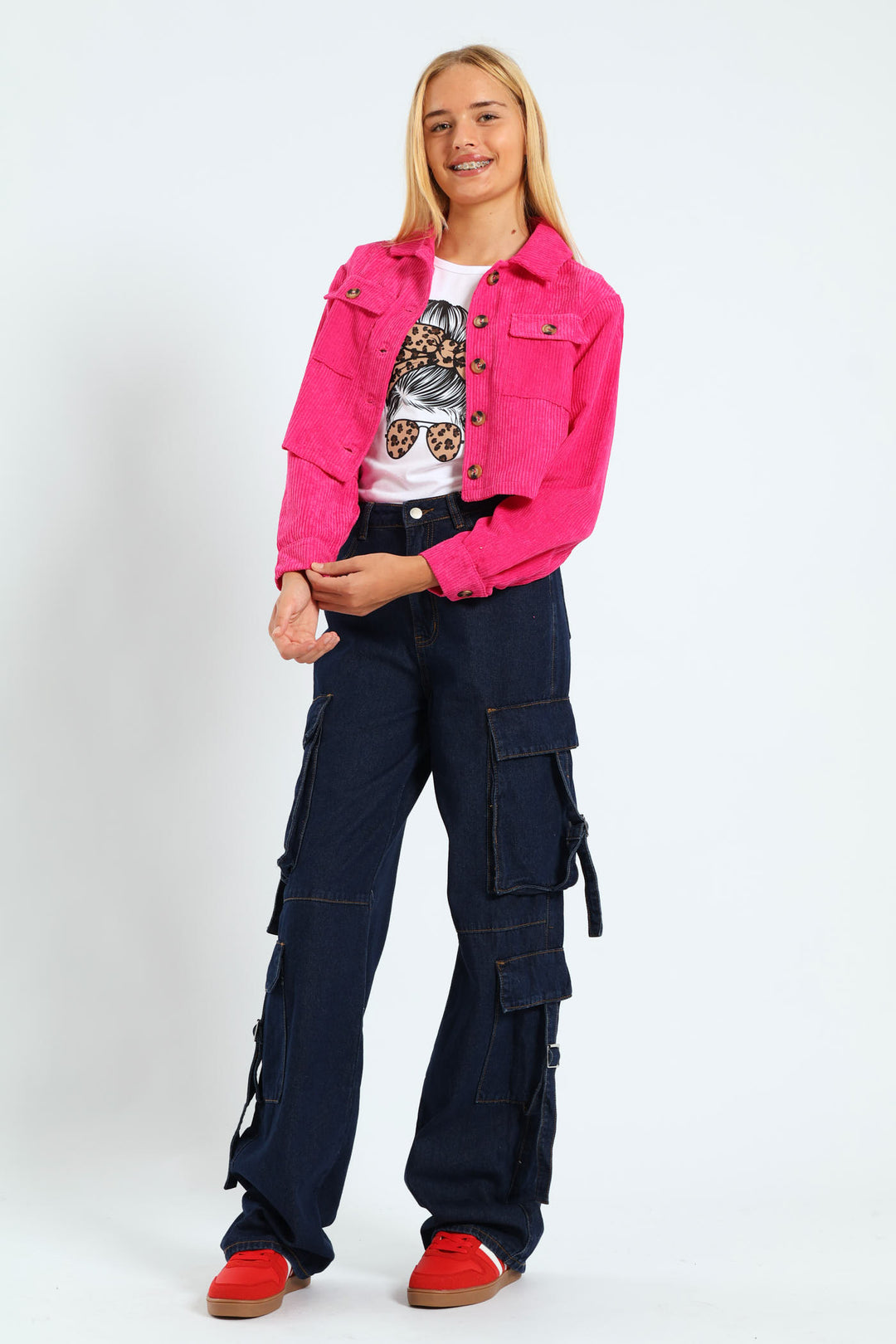 Girls Corduroy Shacket - Cerise