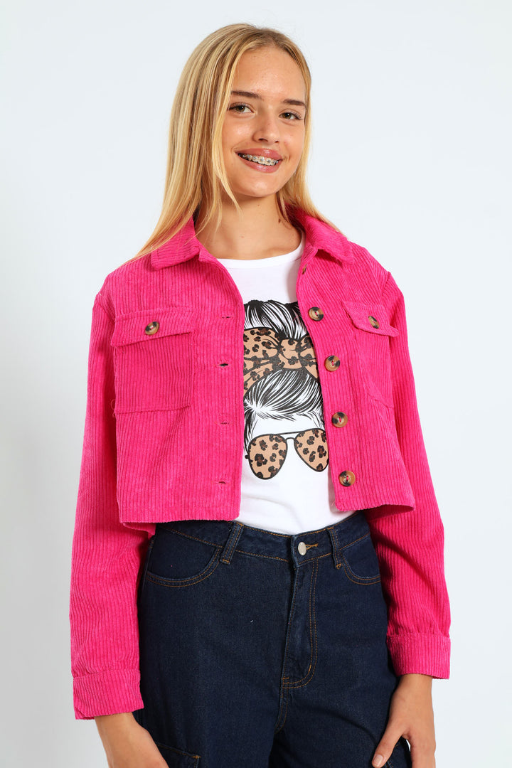 Girls Corduroy Shacket - Cerise