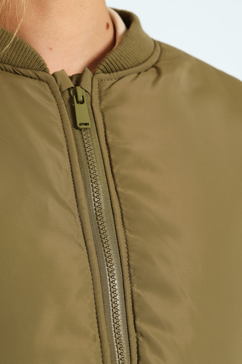 Girls Satin Bomber Jacket - Olive