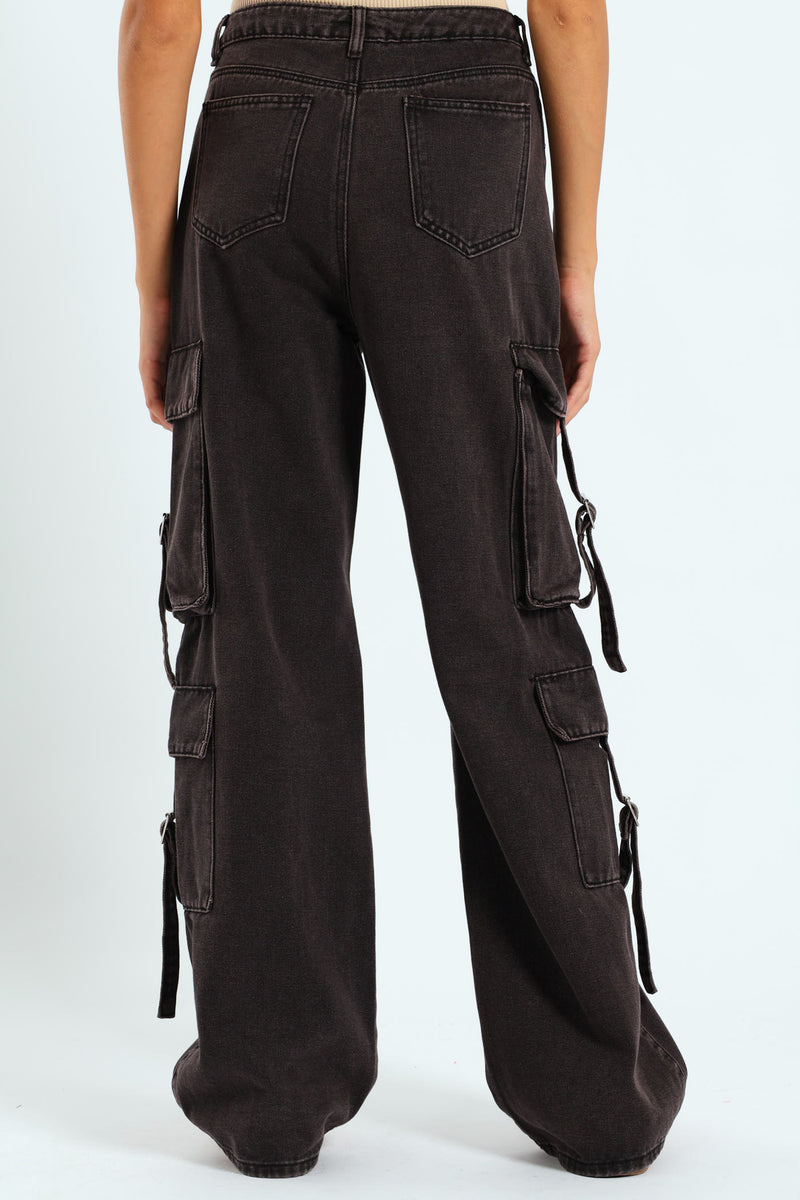 Girls Cargo Straps Denim - Charcoal