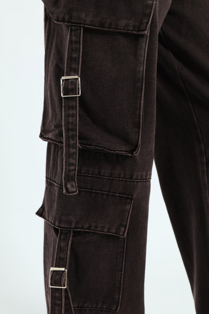 Girls Cargo Straps Denim - Charcoal