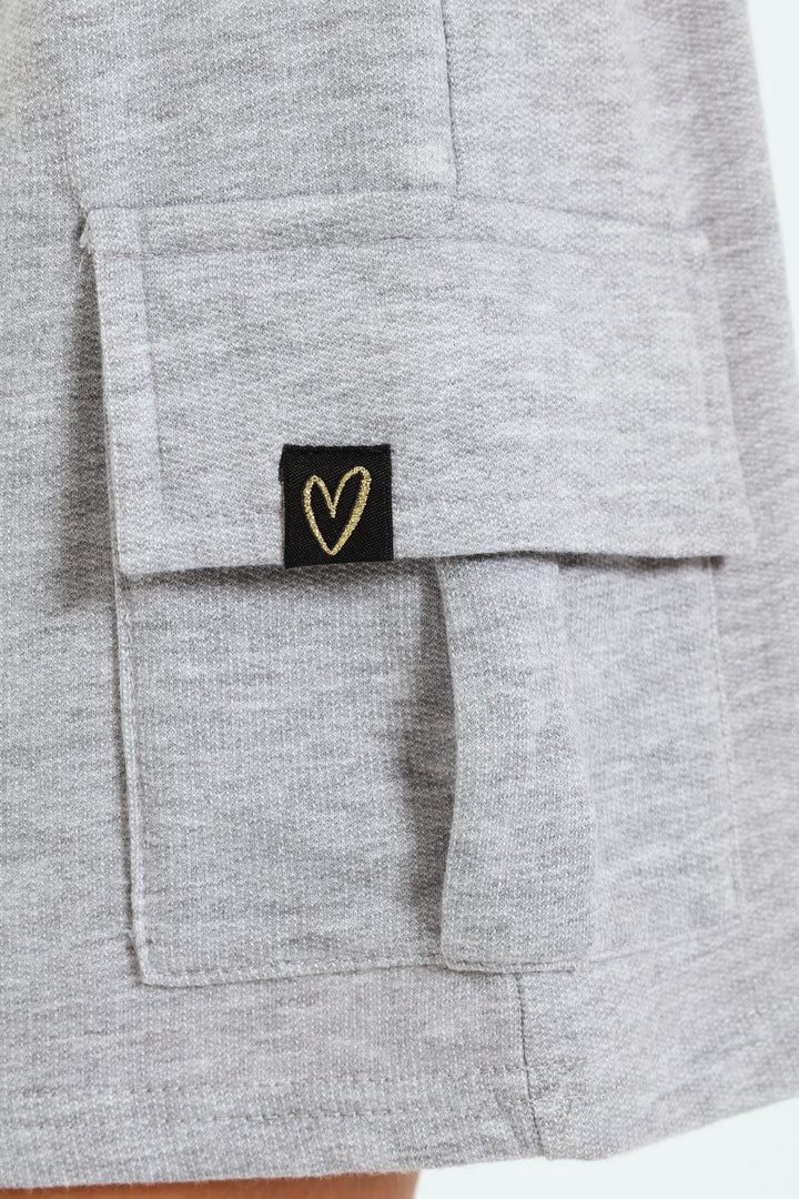 Girls Fleece Cargo Skirt - Grey Melange