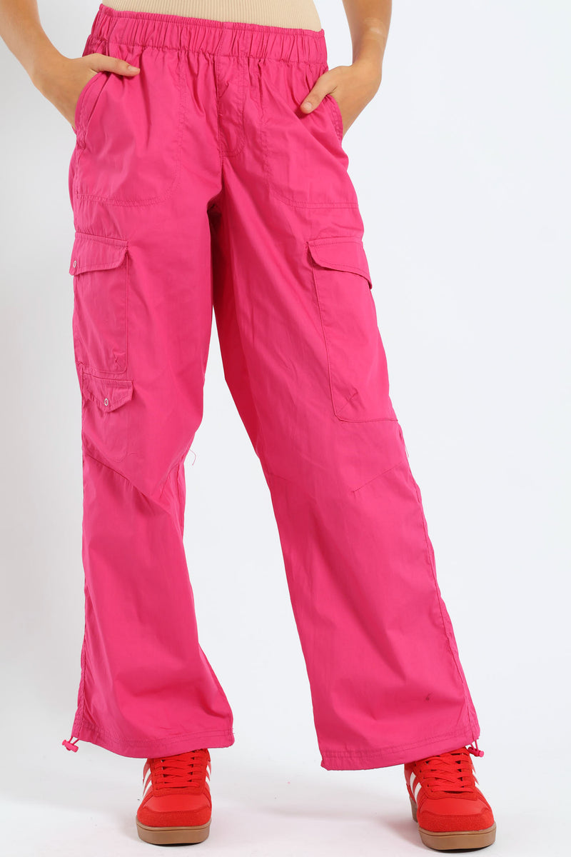 Girls Multi Pocket Parachute Pants - Cerise