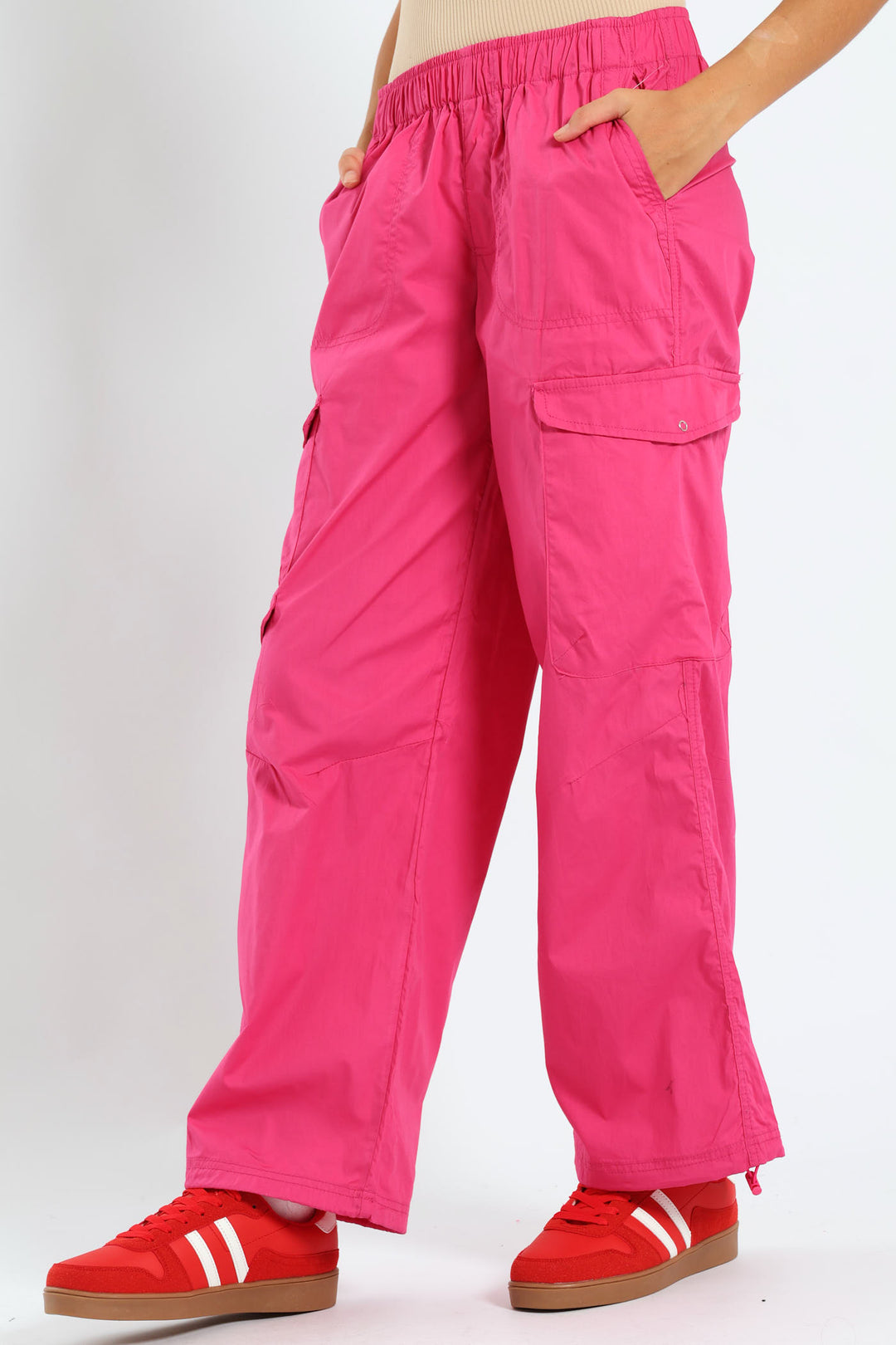 Girls Multi Pocket Parachute Pants - Cerise