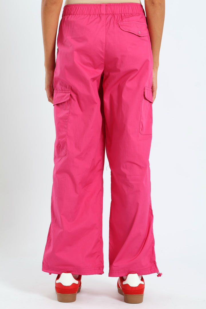 Girls Multi Pocket Parachute Pants - Cerise